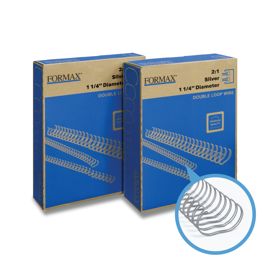 Formax ReadyWire Silver Double-Loop, Letter Size, Pitch - 3:1 (1/4″ to 1/2″) & 2:1 (1/4″ to 1-1/4″) Binding Wire