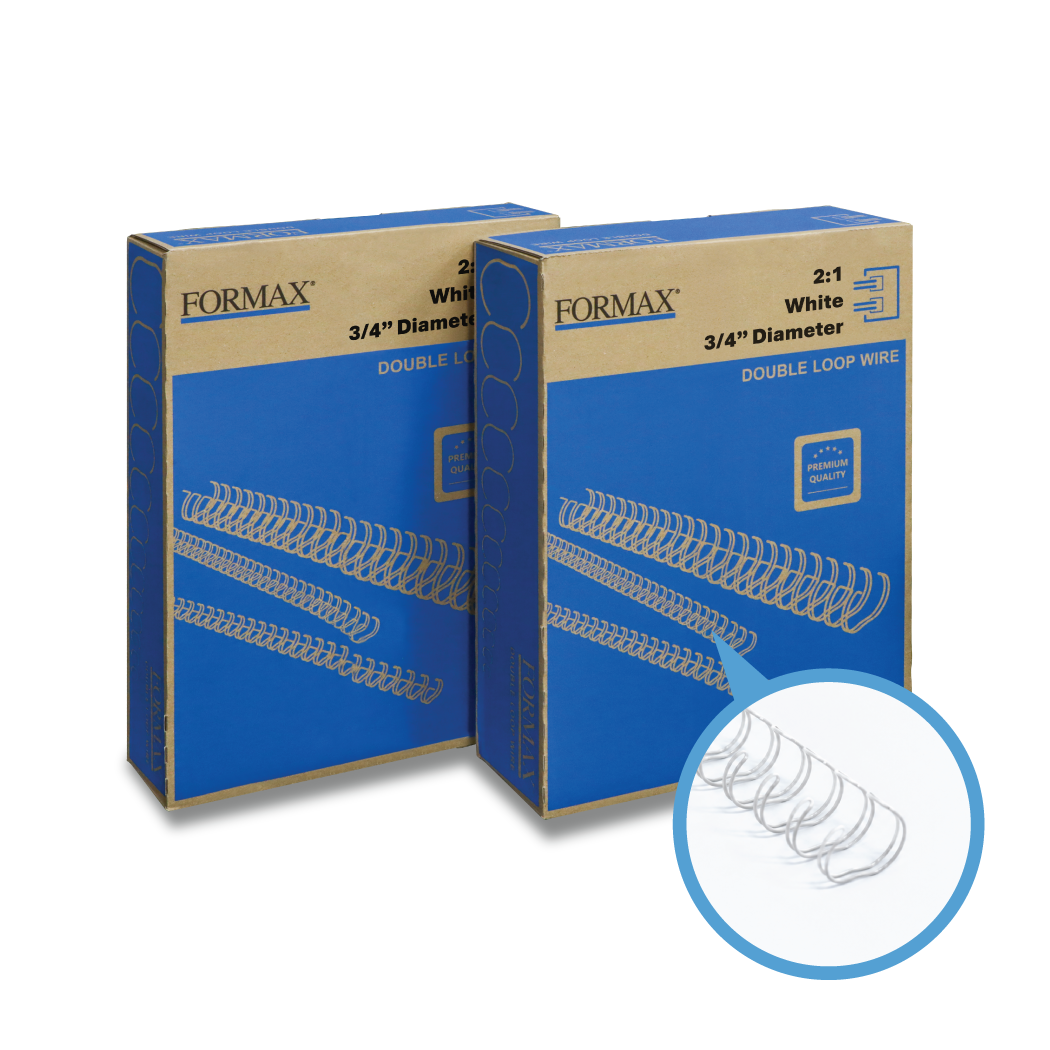 Formax ReadyWire White Double-Loop, Letter Size, Pitch - 3:1 (1/4″ to 1/2″) & 2:1 (1/4″ to 1-1/4″) Binding Wire