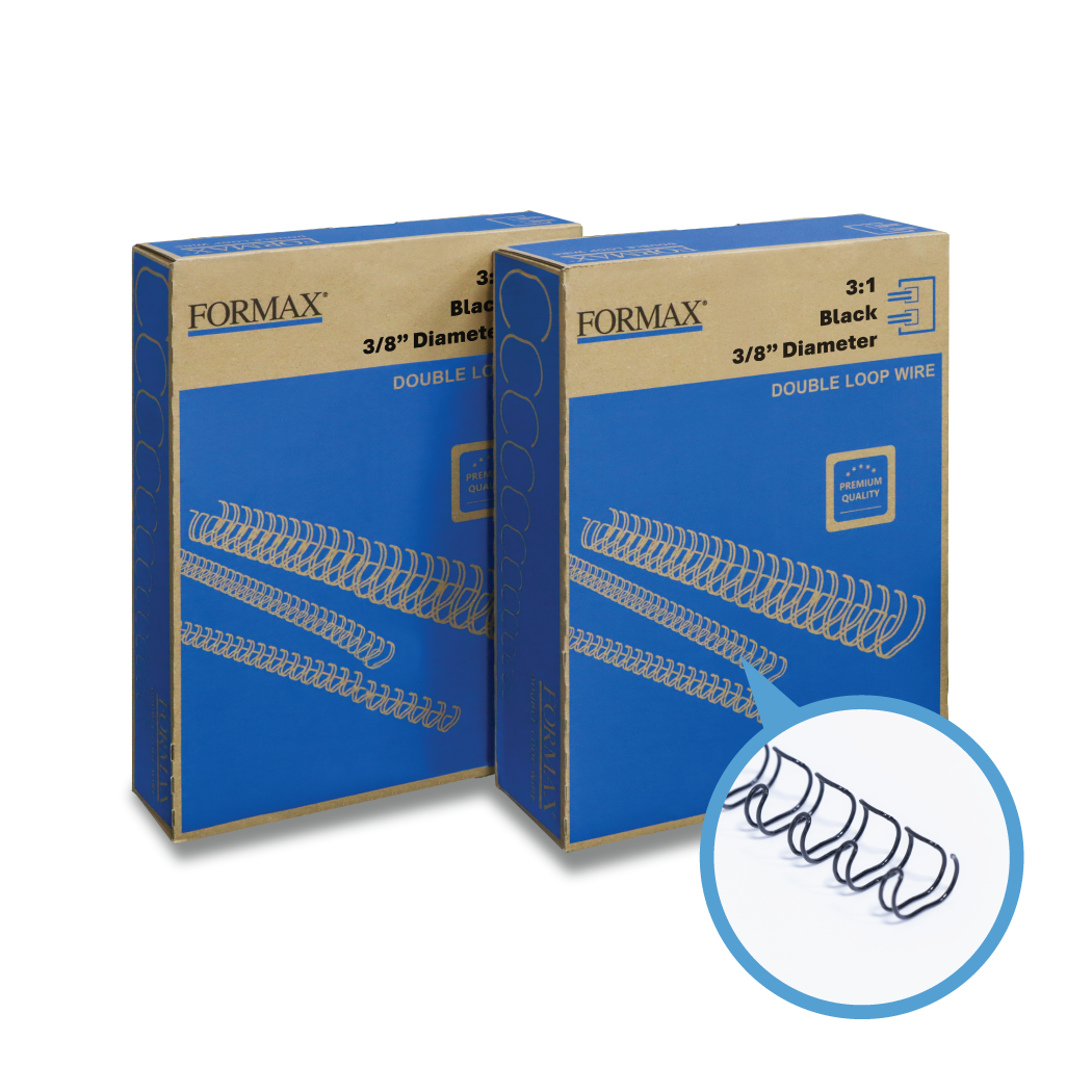 Formax ReadyWire Black Double-Loop, Letter Size, Pitch - 3:1 (1/4″ to 1/2″) & 2:1 (1/4″ to 1-1/4″) Binding Wire