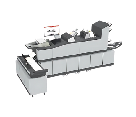 A Formax 7700 series Paper Inserter with a digital touchscreen display and paper trays