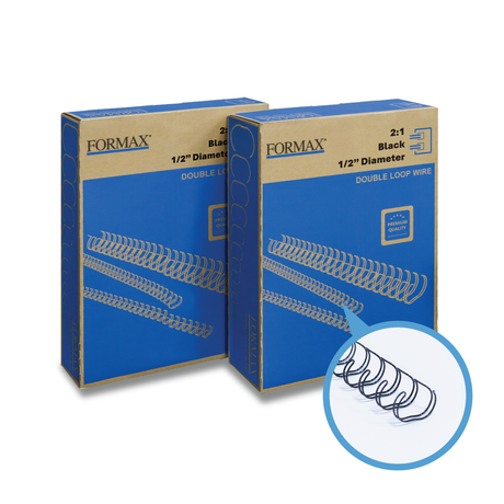 Formax ReadyWire Black Double-Loop, Letter Size, Pitch - 3:1 (1/4″ to 1/2″) & 2:1 (1/4″ to 1-1/4″) Binding Wire