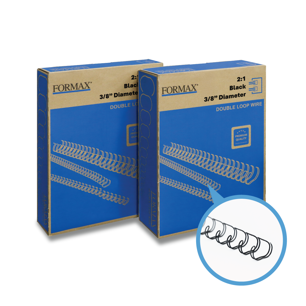 Formax ReadyWire Black Double-Loop, Letter Size, Pitch - 3:1 (1/4″ to 1/2″) & 2:1 (1/4″ to 1-1/4″) Binding Wire