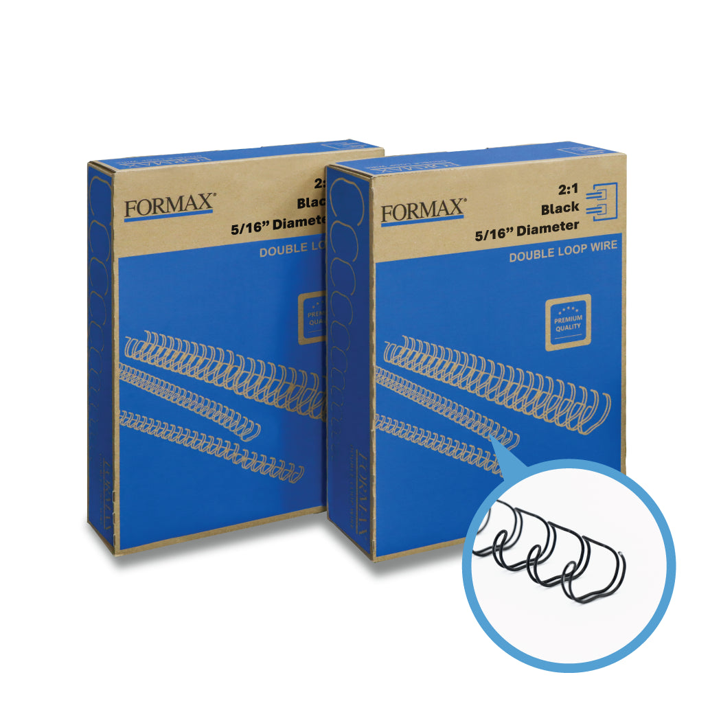 Formax ReadyWire Black Double-Loop, Letter Size, Pitch - 3:1 (1/4″ to 1/2″) & 2:1 (1/4″ to 1-1/4″) Binding Wire