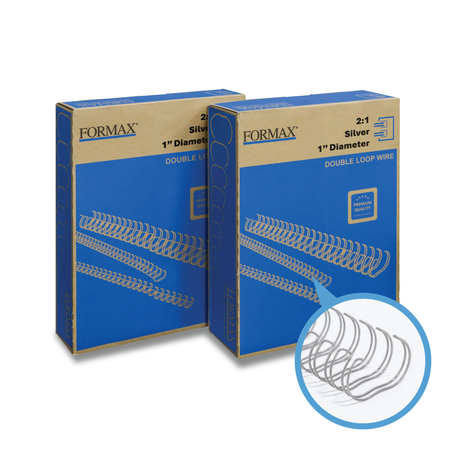 Formax ReadyWire Silver Double-Loop, Letter Size, Pitch - 3:1 (1/4″ to 1/2″) & 2:1 (1/4″ to 1-1/4″) Binding Wire