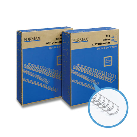 Formax ReadyWire Silver Double-Loop, Letter Size, Pitch - 3:1 (1/4″ to 1/2″) & 2:1 (1/4″ to 1-1/4″) Binding Wire