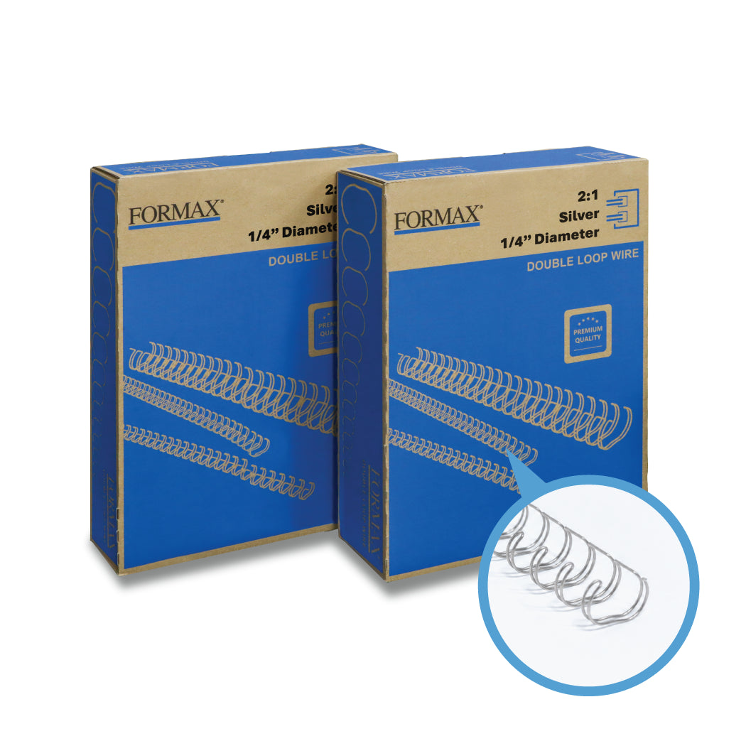 Formax ReadyWire Silver Double-Loop, Letter Size, Pitch - 3:1 (1/4″ to 1/2″) & 2:1 (1/4″ to 1-1/4″) Binding Wire