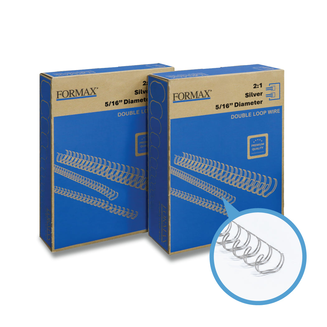 Formax ReadyWire Silver Double-Loop, Letter Size, Pitch - 3:1 (1/4″ to 1/2″) & 2:1 (1/4″ to 1-1/4″) Binding Wire