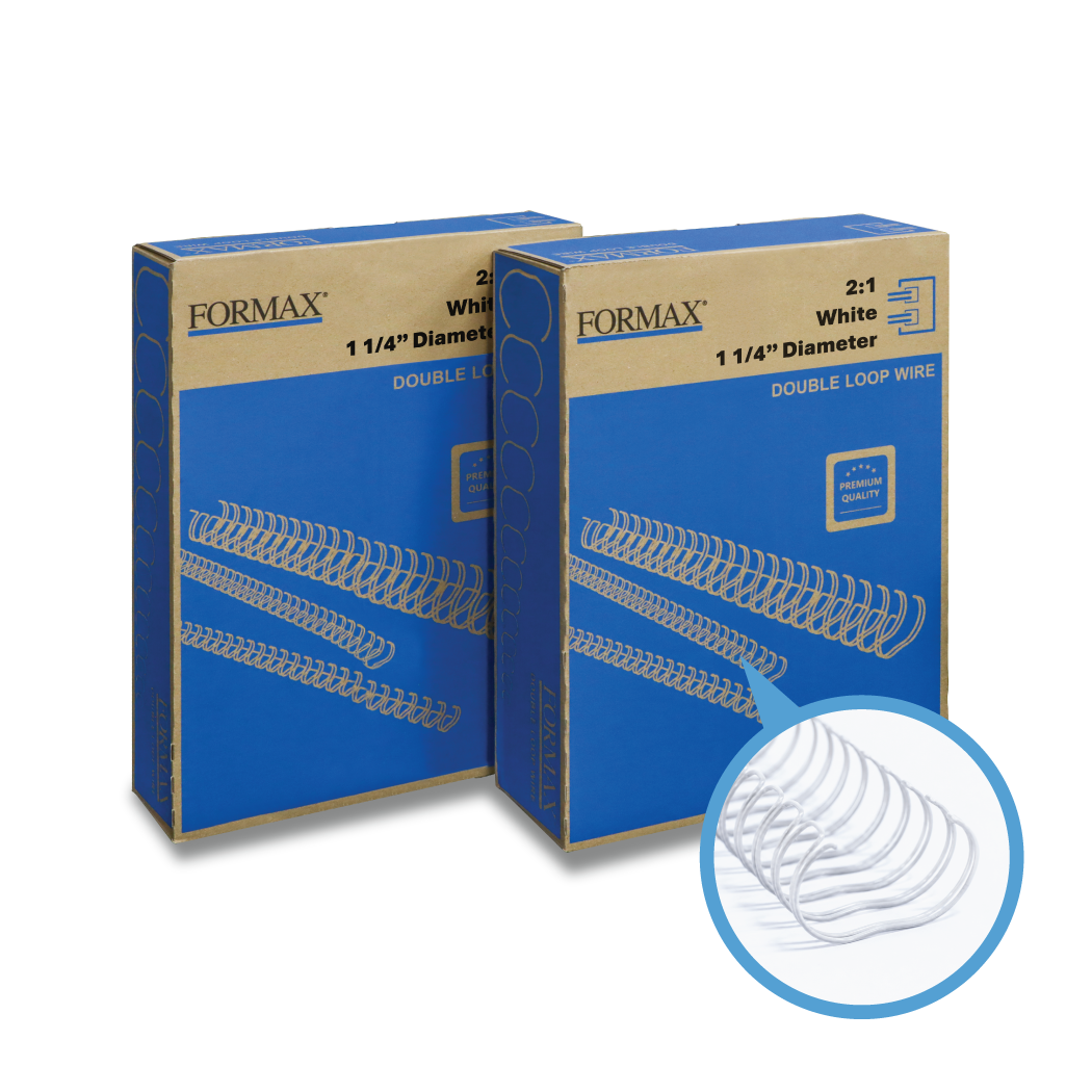 Formax ReadyWire White Double-Loop, Letter Size, Pitch - 3:1 (1/4″ to 1/2″) & 2:1 (1/4″ to 1-1/4″) Binding Wire