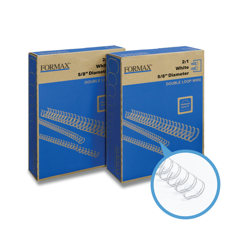 Formax ReadyWire White Double-Loop, Letter Size, Pitch - 3:1 (1/4″ to 1/2″) & 2:1 (1/4″ to 1-1/4″) Binding Wire