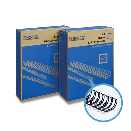 Formax ReadyWire Black Double-Loop, Letter Size, Pitch - 3:1 (1/4″ to 1/2″) & 2:1 (1/4″ to 1-1/4″) Binding Wire