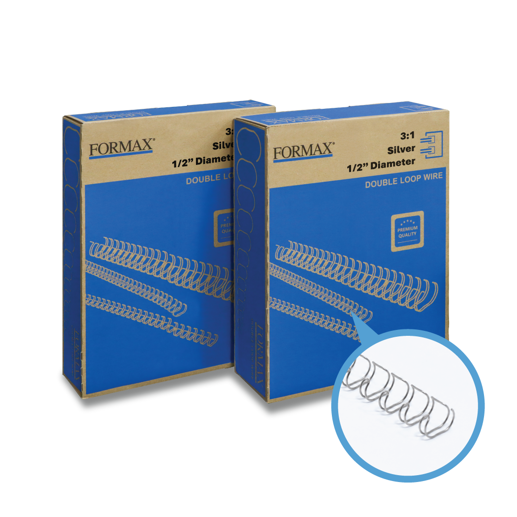Formax ReadyWire Silver Double-Loop, Letter Size, Pitch - 3:1 (1/4″ to 1/2″) & 2:1 (1/4″ to 1-1/4″) Binding Wire