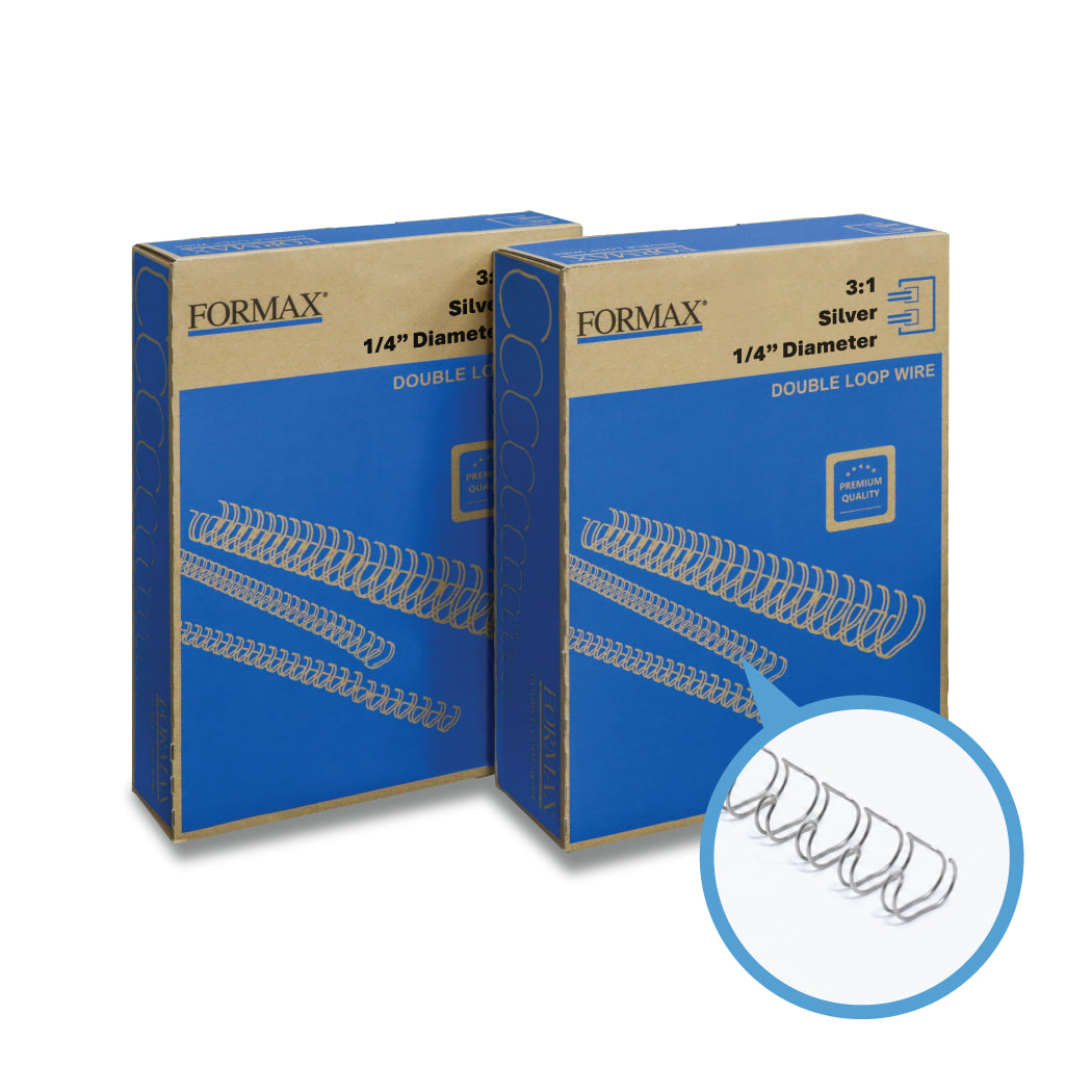 Formax ReadyWire Silver Double-Loop, Letter Size, Pitch - 3:1 (1/4″ to 1/2″) & 2:1 (1/4″ to 1-1/4″) Binding Wire