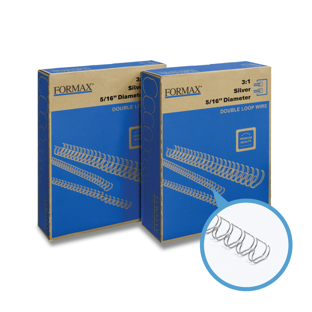 Formax ReadyWire Silver Double-Loop, Letter Size, Pitch - 3:1 (1/4″ to 1/2″) & 2:1 (1/4″ to 1-1/4″) Binding Wire
