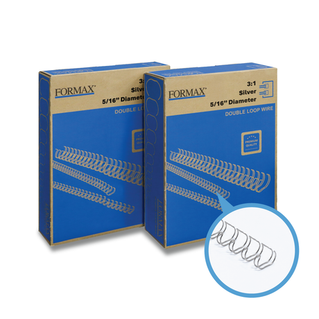 Formax ReadyWire Silver Double-Loop, Letter Size, Pitch - 3:1 (1/4″ to 1/2″) & 2:1 (1/4″ to 1-1/4″) Binding Wire