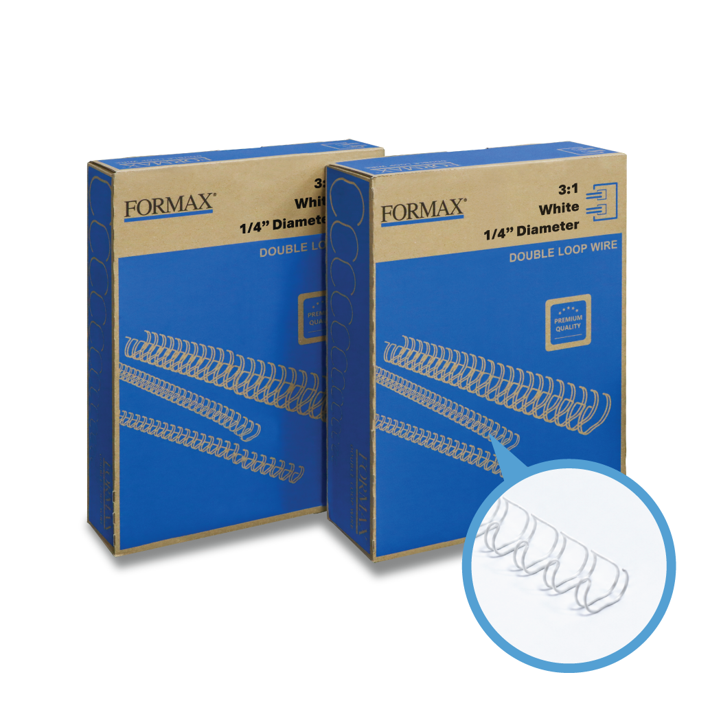 Formax ReadyWire White Double-Loop, Letter Size, Pitch - 3:1 (1/4″ to 1/2″) & 2:1 (1/4″ to 1-1/4″) Binding Wire