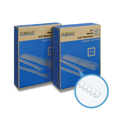 Formax ReadyWire White Double-Loop, Letter Size, Pitch - 3:1 (1/4″ to 1/2″) & 2:1 (1/4″ to 1-1/4″) Binding Wire