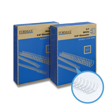 Formax ReadyWire White Double-Loop, Letter Size, Pitch - 3:1 (1/4″ to 1/2″) & 2:1 (1/4″ to 1-1/4″) Binding Wire